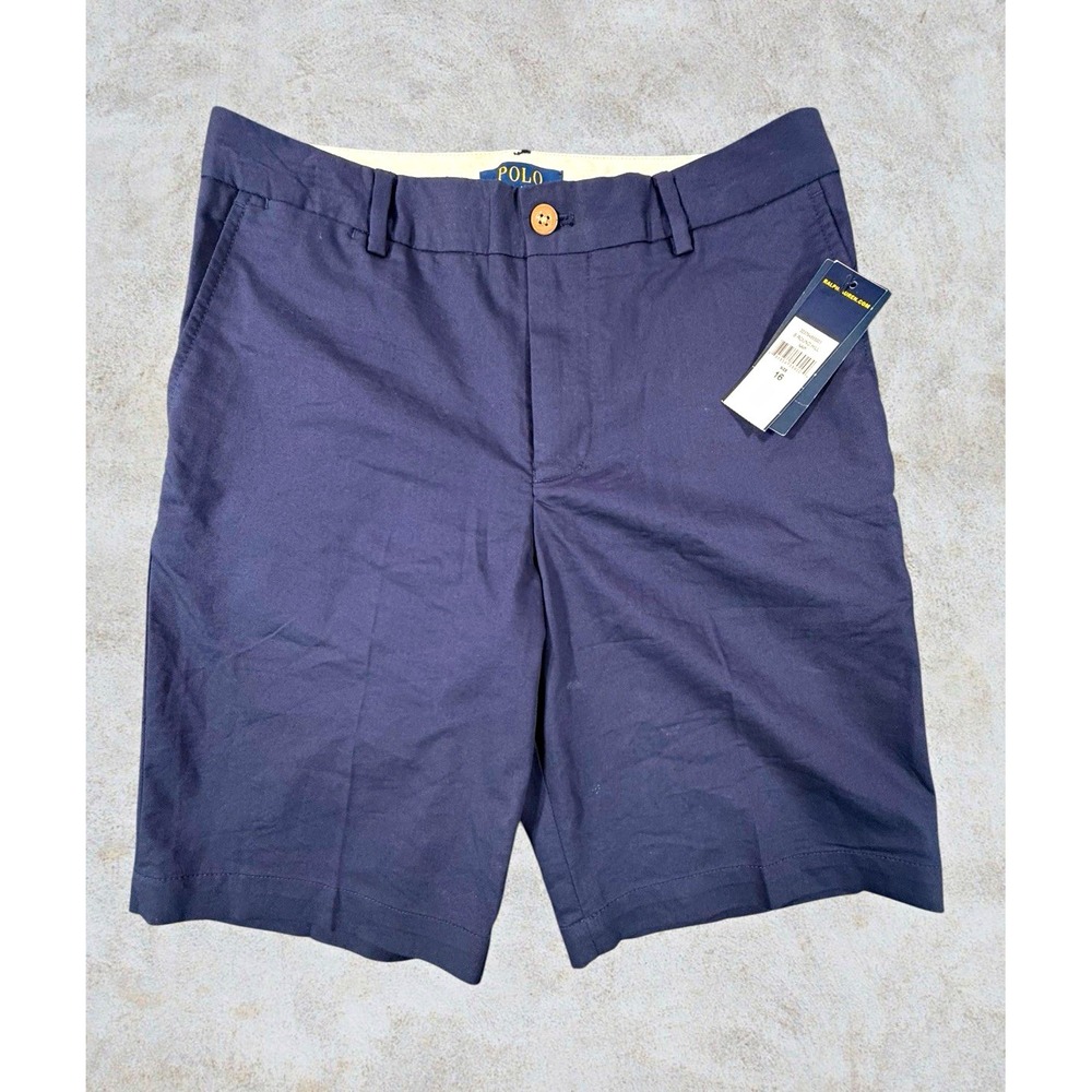 Polo Ralph Lauren Boys Navy Chino Shorts Size 16 Cotton Twill 8" Inseam